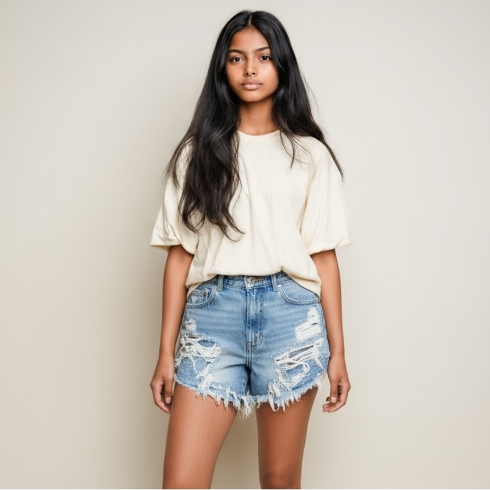 American Eagle High Rise Festival Distressed Jean Shorts